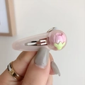 Close-up of pink tulip hair clip with a 3D flower in a clear dome and matte finish - Pink Tulip Style (D-5306-1)