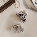 Eleganti mollette per capelli con fiocco argento e trama marmo in stile vintage - Motivo Nuvola Bianco Grigio Stile Fiocco Argento Grande (D-5323-3)