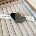 Elegante fermaglio per capelli a doppio cuore con strass argentati brillanti - Stile Cuore Strass Nero Completo (D-4164-2黑色)