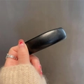 Minimalist black rectangular hair clip with high-quality faux leather texture finish - Thick Leather Style (B-1231) / Black