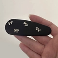 Elegant black fabric BB hair clip with silver bow accents for women stylish hair accessory - Black (D-5407-1)