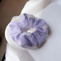 Coletero de encaje violeta claro con malla blanca y pequeños detalles de flores bordadas - Malla Púrpura con Flores de Seda