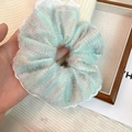 Chouchou en tricot vert menthe pour femmes, grand élastique avec bordure en dentelle - Dentelle Peluche Bleue