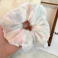 Chouchou en mohair rayé macaron avec bordure en dentelle blanche pour cheveux - Couleur à Rayures Macaron (D-4661-2)