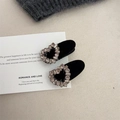 Velvet hair clip set with sparkling rhinestone heart on a minimalist beige background - Heart Grey Rhinestone (D-4613-4)