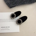 Exquisite velvet duckbill hair clips with rhinestone accents in a vintage Korean style - Round Grey Rhinestone (D-4613-1)