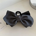 Elegant large charcoal grey fabric bow hair claw clip with twill texture for women - Gray