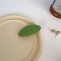 Grüne ovale Haarspange matt mit Savon de Marseille Prägung und rosa Schmuckstein - Grün (B-2764-3)