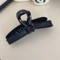 Grande pince à cheveux noire élégante avec nœud en cuir et finition résine brillante - Noir