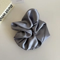 Elegant large grey satin scrunchie for hair ponytail with glossy silk-like texture - Large / Silver Gray