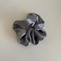 Elegant large dark gray satin scrunchie for women with a premium pleated silk texture - Small / Silver Gray