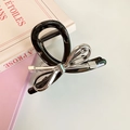 Eleganter schwarzer glänzender Haarklammer mit silbernem Metallbogen für Damenfrisuren - Schwarz und Silber Schleife (D-4213-2)