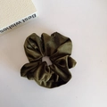 Close-up of a large dark green velvet scrunchie showing plush texture and fabric sheen - Deep Green (D-5680-2)