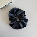 Deep blue velvet scrunchie hair tie with soft texture and vintage French style for women - Dark Blue (D-5680-1)