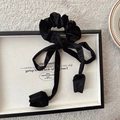 Franse vintage zwarte fluwelen scrunchie met lange linten en vierkante bedeltjes - Zwart