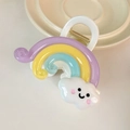 Sweet rainbow and white cloud hair claw clip for girls with a smiling face pattern - Purple Rainbow Cloud (D-4259-2)