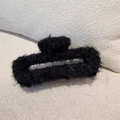 Plush black hair claw clip featuring soft faux fur texture for elegant winter styling - Black Square Shape (D-5650-2)