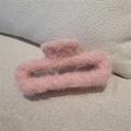 Pink plush rectangular hair claw clip with soft faux fur texture for women - Pink Square Shape (D-5650-4)