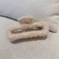 Felt plush apricot rectangular hair claw clip with soft faux fur texture for women - Beige Square Shape (D-5650-7)