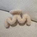 Chic wavy beige plush hair claw clip with soft faux fur texture for women - Beige Wave Shape (D-5650-9)