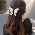 Elegant French butterfly hair claw clip with black and white acrylic design for women - White