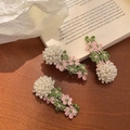 Retro beaded woven hair clips with faux pearls on a vintage wooden background - Pink And Green Floral Cluster(D-5070-1)