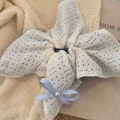 Elastico scrunchie in pizzo bianco e blu con fiocco di seta e perla stile francese - Stile Fiocco Pizzo Quadretti Blu (D-5723-1)