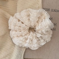 Elegant off-white lace scrunchie with pleated design and ruffled texture hair accessory - Beige (D-5722-2)