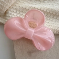 Pink bow hair claw clip made of glossy acrylic with metal spring for women's hair styling - Bow / Pink (D-5738-1)