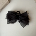 Elegant large black organza bow hair claw clip for French style bun hairstyle - Black