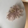 Elegant champagne chiffon bow hair claw clip with translucent layered fabric design - Brown