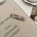 Pink and black tweed rectangular hair clip with woven texture on a beige fabric background - Pink Black White Silver Mix Rectangle (D-5101-9)