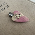 Pink heart-shaped woven hair clip featuring a cute 3D dalmatian puppy mascot - Pink Heart (D-5731-5)