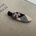 Checkered hair clip with pink polka dot puppy design for kids and women hair styling - Black Teardrop (D-5731-7)