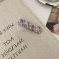 Elegant rectangle hair clip crafted in colorful multi-tone navy and pink tweed fabric - Colorful Fiber Mix Rectangle (D-5101-11)