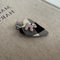 Cute black and white checkered heart hair clip with a pink polka dot dog ornament - Black Heart (D-5731-8)