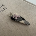 Cute black and white checkered fabric hair clip with a small purple puppy ornament - Black Triangle (D-5731-9)