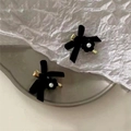 Fermaglio per capelli vintage in velluto nero con perla centrale e fiocco donna - Fiocco di Camelia (B-2572-3) / Perla Nera