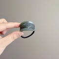Elastic hair tie with large acrylic double arc charm in dark grey marble pattern - Gray