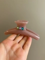 Detail of large matte pink ponytail hair claw clip with colorful oval gemstones - Mauve Pink (D-5806-1)