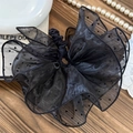 Elegante zwarte organza scrunchie met stippen en een groot pluizig strikontwerp - Zwart