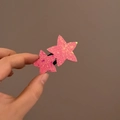 Pinzas para el cabello con doble estrella rosa brillante para niñas estilo de mano - Rosa