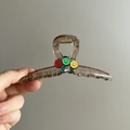 Haarklammer in transparentem Braun mit bunten Smileys und Smile-Schriftzug - Große Lächeln Haarklammer