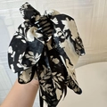 Elegant black and white floral ribbon bow claw clip for sophisticated hair styling - Black Floral (D-4289-1)
