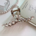 Elegante molletta per capelli grande in acrilico con strass e cristalli a cuore - Pinza per capelli / Bianco (D-4349-3)