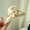Detalle de la pinza para el pelo de oso de peluche con lazo a cuadros y flor - Oso Color Café (D-4851-2)