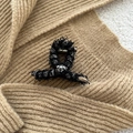 Elegant black tweed hair claw clip with rhinestones and gold metal love plaque decoration - Black