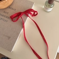 Elegante fermaglio per capelli a fiocco rosso con fili dorati e lunghi nastri stile ballet - Fermaglio Coda Fiocco (D-5586-2) / Rosso