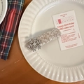 Elegant tweed hair clip with silver snowflake rhinestone detail on a white ceramic plate - Rectangle (D-4863-1) / White