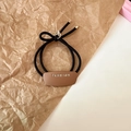 Matte brown geometric hair tie with Fashion lettering and black elastic band - Brown